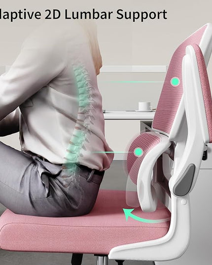Office Chair, Ergonomic Desk Chair - Thick Cushion Adjustable Height Computer Chair with Lumbar Support and Flip-up Armrests, Pink Home Office Desk Chairs, Swivel Executive Task Chair… - LeafyLoom