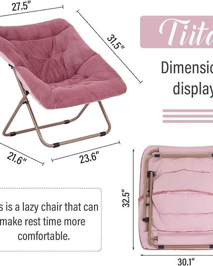 Tiita Comfy Saucer Chair, Soft Faux Fur Oversized Folding Accent Chair, Lounge Lazy Chair for Teens Adults, Metal Frame Moon Chair for Bedroom, Living Room, Dorm Rooms - LeafyLoom