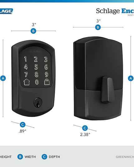 SCHLAGE BE489WB GRW 622 Encode WiFi Deadbolt Smart Lock, Keyless Entry Touchscreen Door Lock with Greenwich Trim, Matte Black SchlageLockCompany