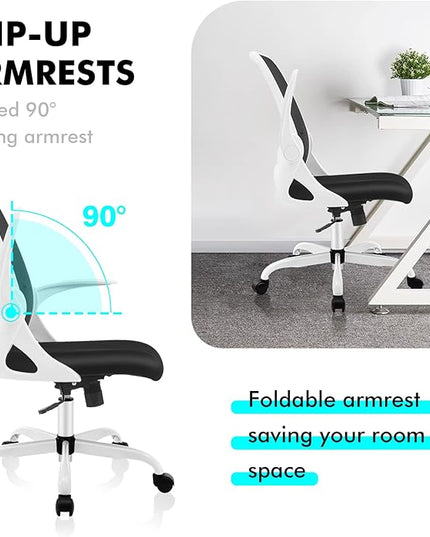 KERDOM Office Chair, Ergonomic Desk Chair, Breathable Mesh Computer Chair, Comfy Swivel Task Chair with Flip-up Armrests and Adjustable Height - LeafyLoom