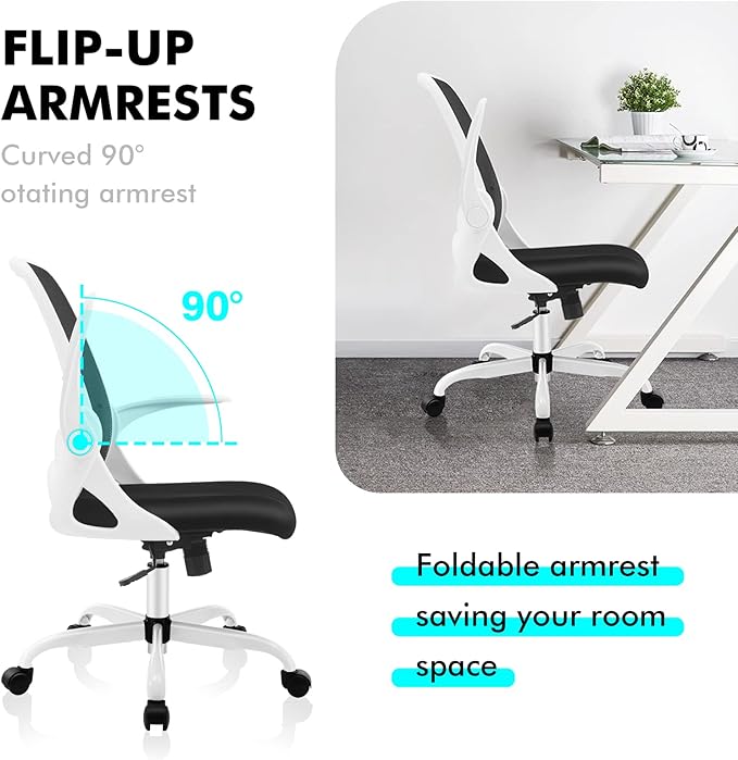 KERDOM Office Chair, Ergonomic Desk Chair, Breathable Mesh Computer Chair, Comfy Swivel Task Chair with Flip-up Armrests and Adjustable Height - LeafyLoom