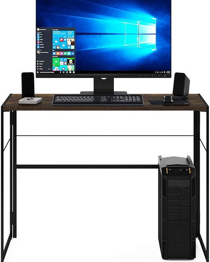 Furinno Riau No Tool/No Assembly/Folding Metal Frame Computer Desk, Rustic Oak/Black, 39 Inch - LeafyLoom
