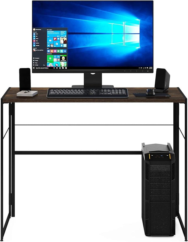 Furinno Riau No Tool/No Assembly/Folding Metal Frame Computer Desk, Rustic Oak/Black, 39 Inch - LeafyLoom