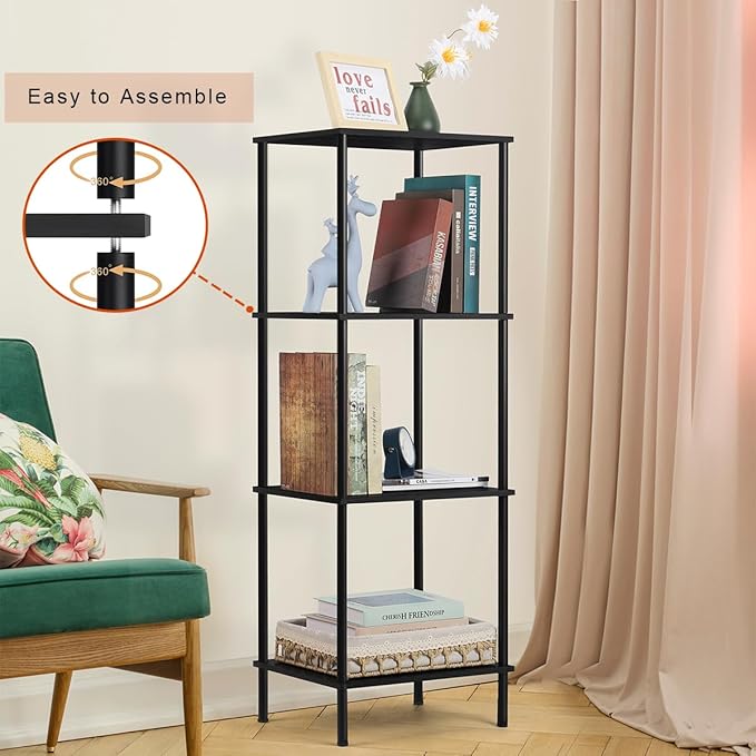 melos 4 Tier Bookshelf, Classically Tall Bookcase Shelf Storage Organizer, Modern Book Shelf for Bedroom, Living Room and Home Office, Black - LeafyLoom