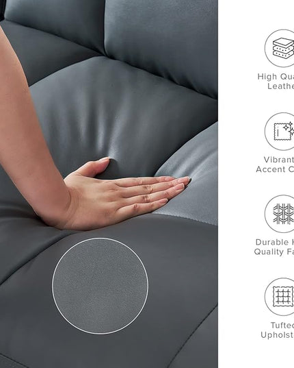 mopio Aaron Couch, Small Sofa, Futon, Sofa Bed, Sleeper Sofa, Loveseat, Mid Century Modern Futon Couch, Sofa Cama, Couches for Living Room, Bedroom (Cloud Gray, Faux Leather) - LeafyLoom