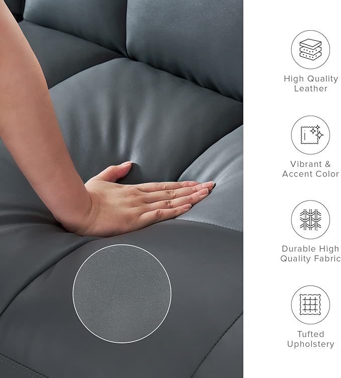mopio Aaron Couch, Small Sofa, Futon, Sofa Bed, Sleeper Sofa, Loveseat, Mid Century Modern Futon Couch, Sofa Cama, Couches for Living Room, Bedroom (Cloud Gray, Faux Leather) - LeafyLoom