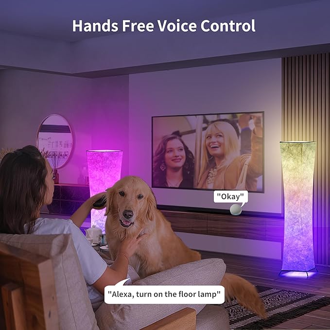chiphy Floor Lamp, 39" Dimmable Standing Lamp, 7 Colors Changing LED Bulbs and White Fabric Lampshade, Remote Control, Modern Lamp for Bedroom, Living Room, Kids Room and Play Room - LeafyLoom