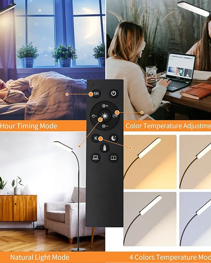 [2024 New] Frideko LED Floor Lamp, 18W 1800LM Super Bright Floor Light with Remote & Touch Control, Dimmable Timing 4 Colors Eye Caring Reading Light, Gooseneck Modern Standing Lamp for Living Room - LeafyLoom