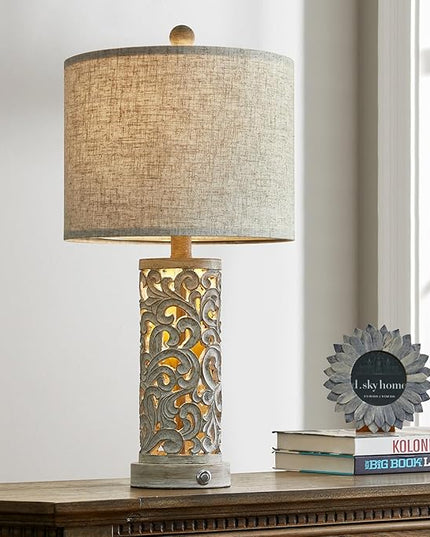 OYEARS 3-Way Dimmable 22'' USB A+C Touch Control Table Lamp with Nightlight for Living Room Bedroom Farmhouse Bedside Nightstand Lamps (Bulb Included) - LeafyLoom