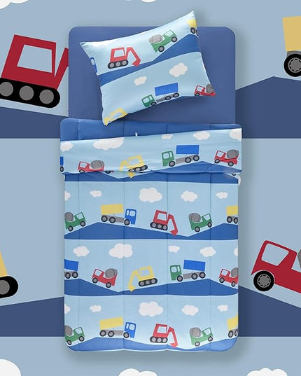 SLEEP ZONE Kids Twin Comforter Set, Cozy Jersey Knit Bedding Set, Warm and Easy Maintain for All Seasons, 100% Microfiber Bedding Set for Boys, 1 Comforter, 1 Pillowcase (Bulldozers, Twin) - LeafyLoom