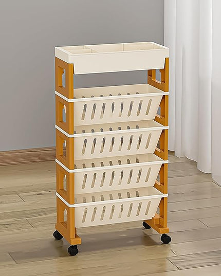 5 Tier Book Rack Storage Bookshelf, Mobile Bookshelf with Wheels, Removable Movable Unique Bookcase, Rolling Book Cart, Bookshelves for Students Study in Dorm Classroom Living Room School(CreamYellow) - LeafyLoom