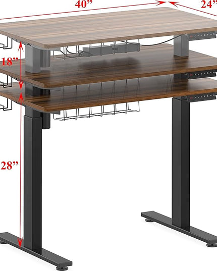 SHW Electric Height Adjustable Standing Desk, 40 x 24 Inches, Walnut - LeafyLoom