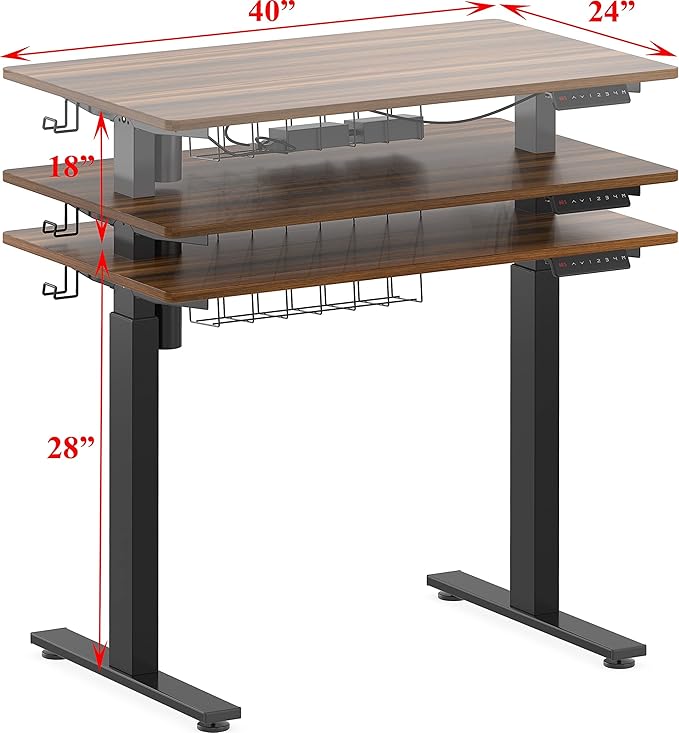 SHW Electric Height Adjustable Standing Desk, 40 x 24 Inches, Walnut - LeafyLoom