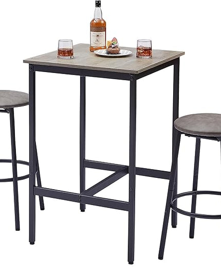 NicBex Kitchen Table and Chairs Modern Dining Table Bar Table Set with 2 Bar Stools PU Soft Seat with Backrest for Breakfast Nook Living Room Small Space Restaurant, Easy Assemble, Grey - LeafyLoom