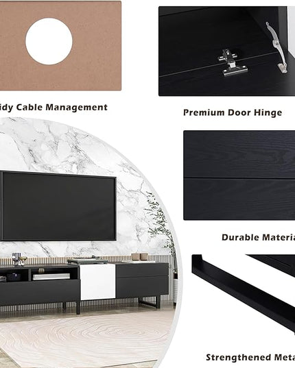 NicBex TV Stand for 80 Inch TV Modern TV Media Console Table with Double Storage Space and Drop Down Door,Entertainment Center with Storage for Living Room,Bedroom,70.9 Inch,Black - LeafyLoom