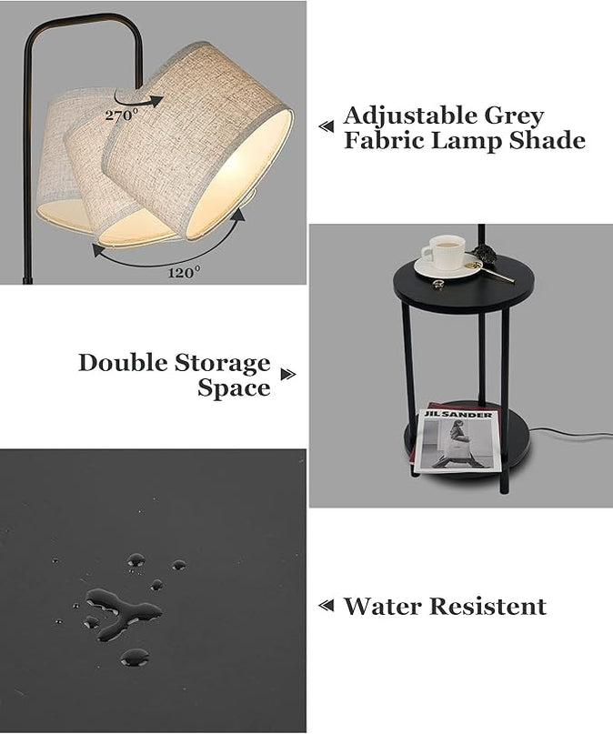 ELYONA Modern Floor Lamp for Living Room, Solid Wood Side Table Lamp with Grey Fabric Drum Shade, 3-Color Temperatures End Table Standing Light for Bedroom, Living Room, LED Bulb Included, Matte Black - LeafyLoom