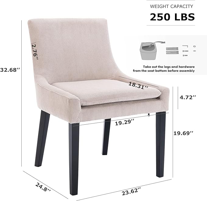 COLAMY Modern Dining Chairs Set of 6, Upholstered Corduroy Accent Side Leisure Chairs with Mid Back and Wood Legs for Living Room/Dining Room-Beige - LeafyLoom