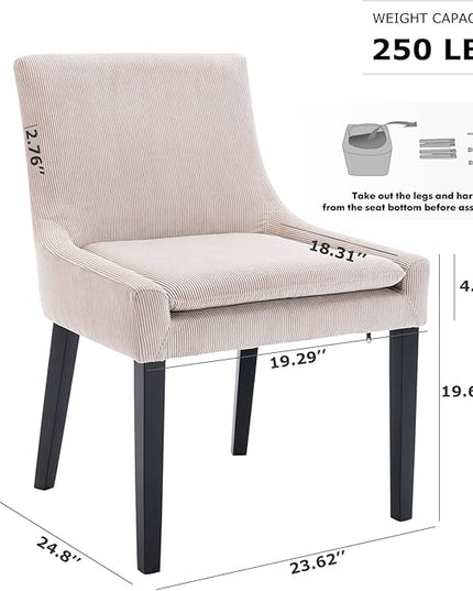 COLAMY Modern Dining Chairs Set of 4, Upholstered Corduroy Accent Side Leisure Chairs with Mid Back and Wood Legs for Living Room/Dining Room-Beige - LeafyLoom