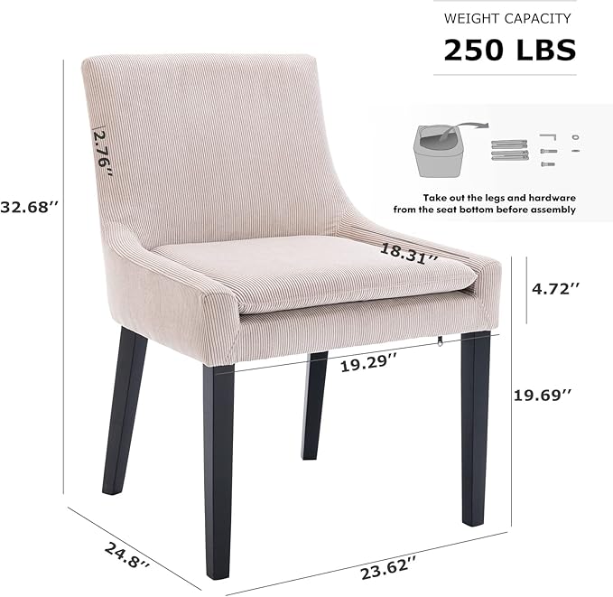 COLAMY Modern Dining Chairs Set of 4, Upholstered Corduroy Accent Side Leisure Chairs with Mid Back and Wood Legs for Living Room/Dining Room-Beige - LeafyLoom
