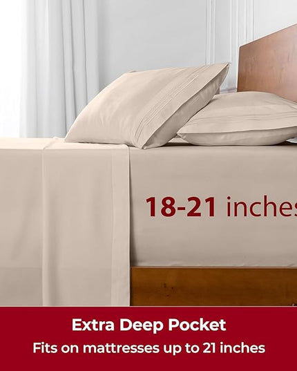 Mellanni Extra Deep Twin Sheets - 3 PC Iconic Collection Bedding Sheets & Pillowcases - Hotel Luxury, Ultra Soft, Cooling Bed Sheets - Extra Deep Pocket up to 21 inch (Twin, Burnt Sand) - LeafyLoom