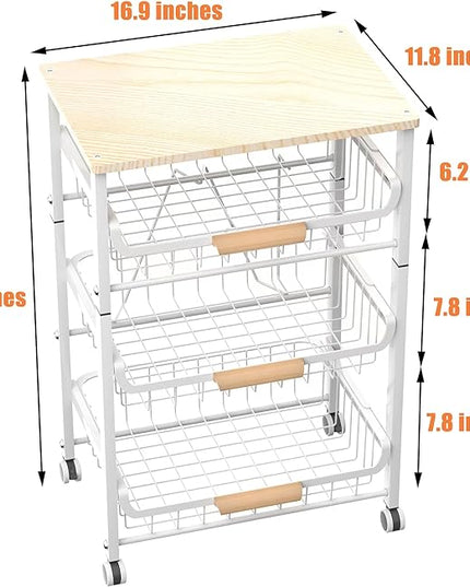 4-Layer Fruit Basket Kitchen Food Storage Organizer and Storage Rack, Stackable Storage cart with Desktop, Pull-Out Hollow Metal Storage Basket, liding Out Storage,White - LeafyLoom