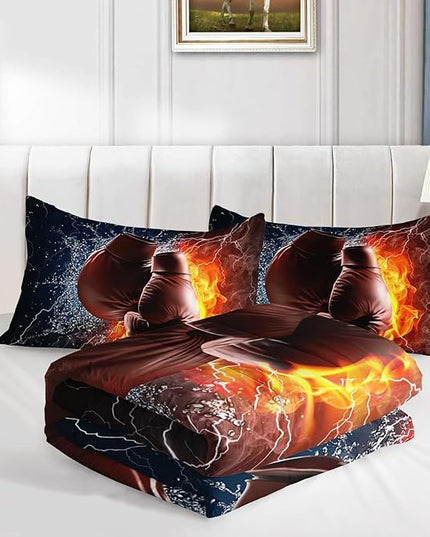 Axolotl Boxing Bedding Set Twin,Sports Theme Comforter Set Boxing Gloves Pattern Bedding Set,Red Blue Cool Lightning Comforter Pugilism Games Bedding Set for Kids Boys Teens Men,1 Quilt 2 Pillowcases - LeafyLoom