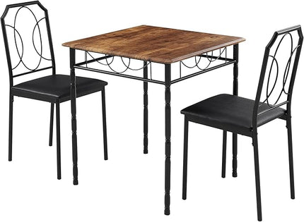 VECELO 3 Pieces Sets,43.3" Table&Chairs for 2,Industrial Counter Height Tabletop with Bar Stools, Rectangle Breakfast Chairs, Living Room, Apartment, Dining Table for 2, Brown - LeafyLoom