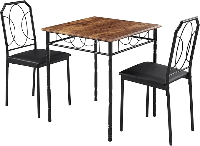 VECELO 3 Pieces Sets,43.3" Table&Chairs for 2,Industrial Counter Height Tabletop with Bar Stools, Rectangle Breakfast Chairs, Living Room, Apartment, Dining Table for 2, Brown - LeafyLoom