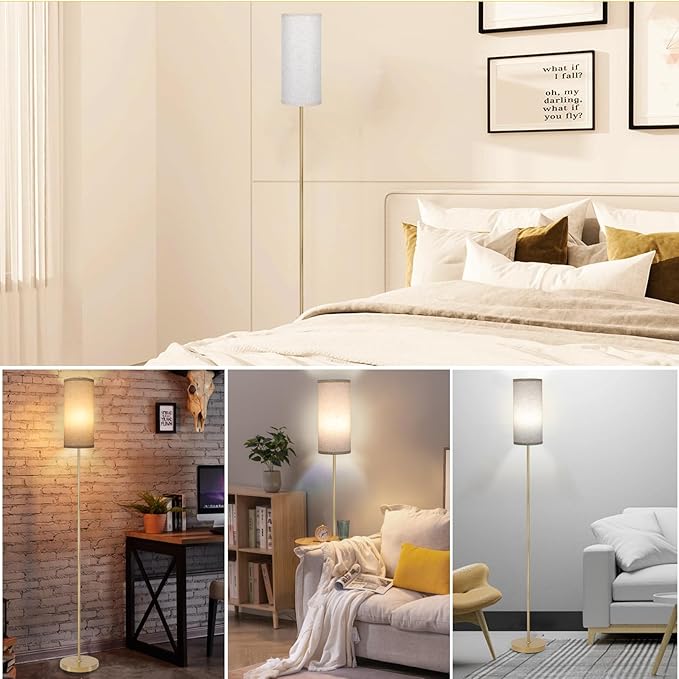 Boostarea Floor Lamp for Living Room with 3 Color Temperatures Bulb, Industrial Floor Lamps, Gold Classic Tall Lamp for Office, Standing Lamps for Bedroom, Kids Room, Reading(9W LED Bulb, Linen Shade) - LeafyLoom