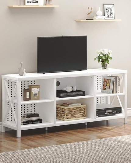 LVB White Entertainment Center, Industrial Wood TV Stand for 65 Inch TV, Modern Metal Media Console Table with Cabinet, Television Stands with Storage Shelf for Living Room Bedroom, White Oak, 55 Inch - LeafyLoom