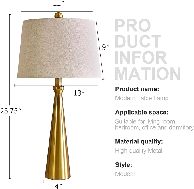 Oneach 25.75” Modern Table Lamps with USB Port Set of 2 Accent Gold Nightstand Lamp for Living Room Bedroom Office Antique Brass - LeafyLoom