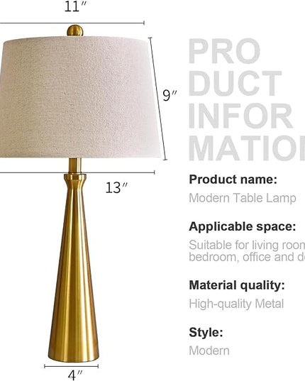 Oneach 25.75" 3-Way Dimmable Touch Control Modern USB Table Lamp Set of 2 for Living Room Bed Room Bedside Nightstand Lamps Fabric Shade Vintage Accent Light Gold Antique Brass - LeafyLoom
