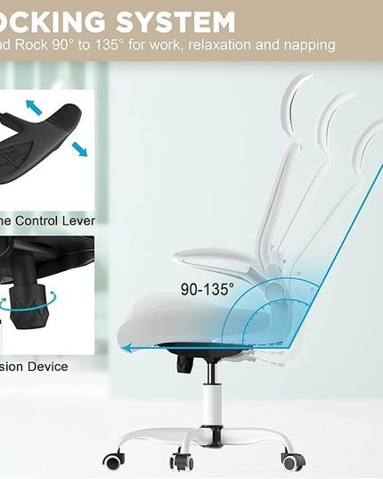 Mimoglad Office Chair, High Back Ergonomic Desk Chair with Adjustable Lumbar Support and Headrest, Swivel Task Chair with flip-up Armrests for Guitar Playing, 5 Years Warranty - LeafyLoom