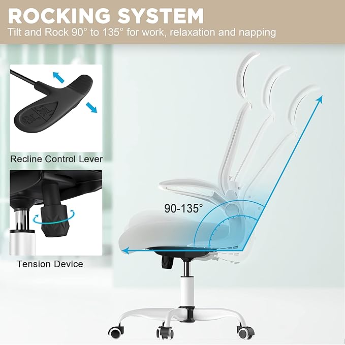 Mimoglad Office Chair, High Back Ergonomic Desk Chair with Adjustable Lumbar Support and Headrest, Swivel Task Chair with flip-up Armrests for Guitar Playing, 5 Years Warranty - LeafyLoom