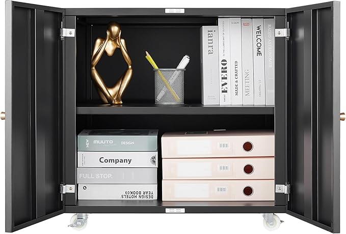 23.62" Metal Office Copier 2 Door and 360 ° Universal Wheel,Mobile Lateral Filing Cabinets w/Aluminum Alloy Handle,Rolling Printer Stand for Legal/Letter/A4,Black - LeafyLoom