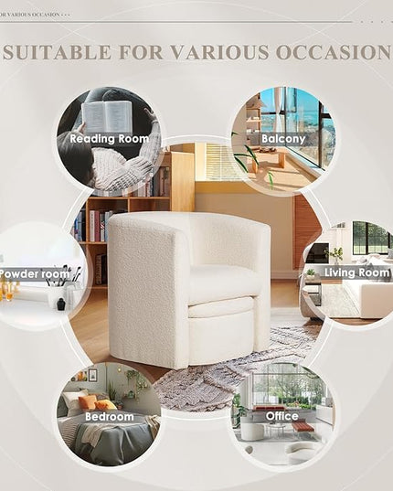 COLAMY Upholstered Sherpa Barrel Accent Chair with Storage Ottoman, Morden Living Room Side Chair, Armchair for Bedroom/Reading Spaces/Office, Craem - LeafyLoom