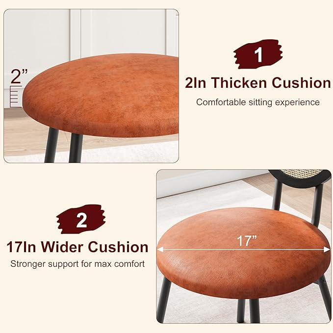 IDEALHOUSE Dining Chairs Set of 2, Rattan Kitchen Chairs with Thicken Upholstered, Modern Dining Room Chairs Set of 2, Space Saving Dining Chairs with Metal Legs for Living Room - LeafyLoom