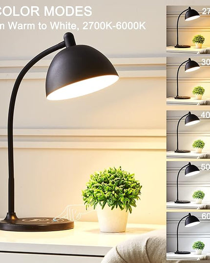 BOHON Desk Lamp, LED Desk Lamp with USB Charging Port, Wireless Charger Desk Light for Home Office, 5 Colors 7 Levels Brightness, Touch Table Lamp for Bedroom Bedside College Dorm Reading, Black - LeafyLoom