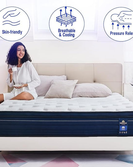 Full Mattress,10 Inch Memory Foam Hybrid Mattress in a Box,Full Size Motion Isolation Individually Wrapped Pocket Coils Mattress,Pressure Relief,Breathable,Medium Firm,Non-Fiberglass - LeafyLoom