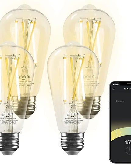 Geeni Smart Light Bulb - Alexa and Google Home Compatible, Tunable White LED Programmable and Dimmable WiFi Light Bulb, App Controlled (ST21-4 Pack) Geeni