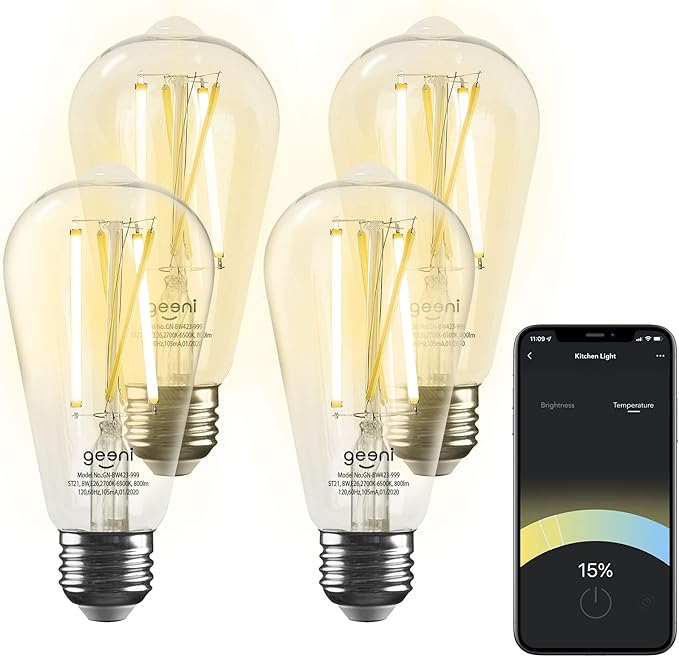 Geeni Smart Light Bulb - Alexa and Google Home Compatible, Tunable White LED Programmable and Dimmable WiFi Light Bulb, App Controlled (ST21-4 Pack) Geeni
