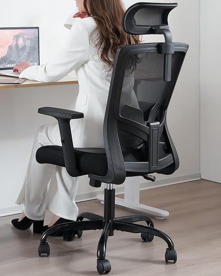 Ergonomic Office Chair, Large Tall Office Chair High Back, Adjustable Headrest with 2D Armrest, Lumbar Support, Swivel Computer Task Chair for Office, Tilt Function - LeafyLoom