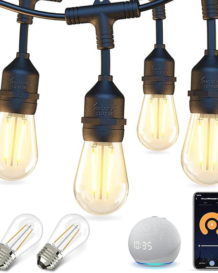 XMCOSY+ Outdoor String Lights, Smart Patio Lights 49Ft, APP WiFi Control, Work with Alexa, Waterproof Dimmable Edison Outdoor Lights for Patio Outside XMcosy