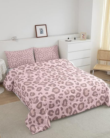 Pink Leopard Skin Comforter Leopard Print Comforter Set for Kids Boys Girls Africa Cheetah Printed Children Bedding Set Ultra Soft Decor Safari Animal Fur Pattern Duvet Set Full Size Quilt Set - LeafyLoom