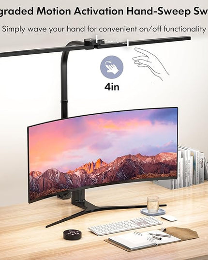 LED Desk Lamp for Home Office, Dual Head Architect Lamp with Clamp, Desk Light for Dual Computer Monitor, 24W 2000LM Dimmable, 2700K/4500K/6500K Adjustable, Gooseneck Desk Lighting for Workbench Study - LeafyLoom