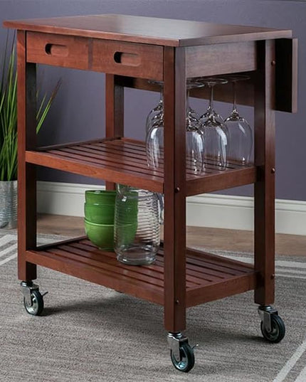 Winsome 94734 Jonathan 2 Drawer Rolling Kitchen Cart in Walnut - LeafyLoom