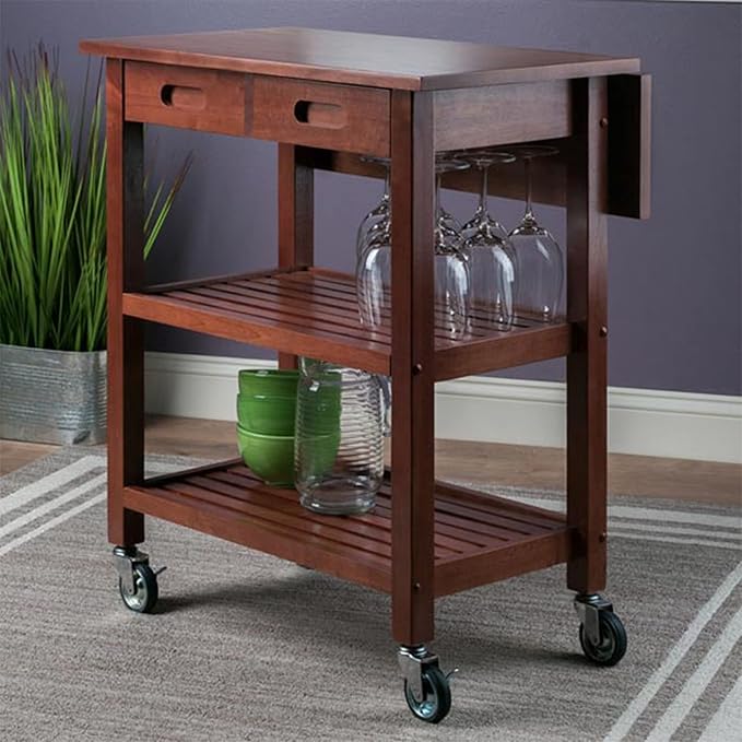 Winsome 94734 Jonathan 2 Drawer Rolling Kitchen Cart in Walnut - LeafyLoom