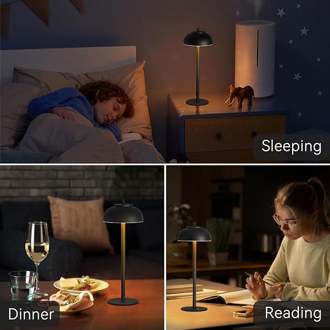 1 Pack Cordless Table Lamp Rechargeable,Small Battery Operated Lamp,Portable Wireless Led Table Lamp for Outdoor Patio Home Restaurant Dinner Bar Living Room Bedroom Bedside,Black - LeafyLoom