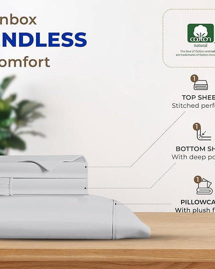 THREAD SPREAD 100% Egyptian Cotton Sheets Twin - 600 Thread Count Sheets Twin, 3 PC Deep Pocket Twin Sheets, Soft, Cooling Sateen Weave Extra Long Twin Sheets for Dorm, 16 in Deep Pocket - Silver - LeafyLoom