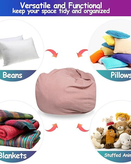 Beanbag Stuffed Animal Storage Organizer Cover Soft Premium Corduroy Removable Washable Stuffable Keep Room Clutter Plush Toys Storage (No Beans) XX-Large - LeafyLoom